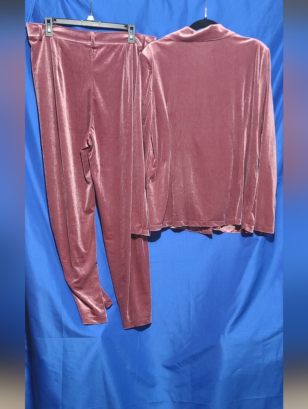 Velvet Wide-Leg Pants And Blazer — Suit -- Dusty Rose Size XL - Picture 3 of 5